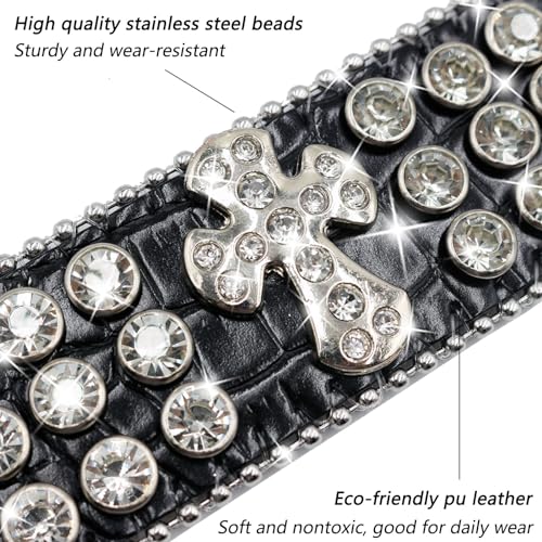 Rhinestone Bracelet LeatherCrown Rhinestone Bracelets For Men And Women, Leather Cuff Bracelet, Punk Bracelet, Studded Wristband, Fashion Bracelet, Adjustable Silver Leather Wristband Cuff Bracelet Punk Bracelet4