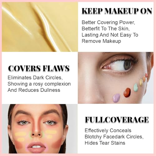 Image of Under Eye Concealer + Brush, 24H Full Coverage Brightening Concealer For Dark Circles, Fine Lines, Anti-Aging Color Correcting Cream - 0.4 fl oz (03#Green+Brush)