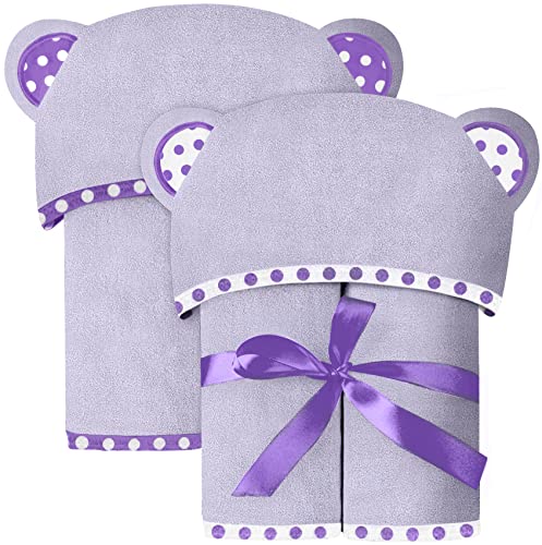 Image of ELSVIN Set of 2 Hooded Baby Towels – Purple – Luxurious, Large and Super Absorbent – 30 x 30 Inch – Soft and Suitable for Infants, Toddlers and Kids – 400 GSM