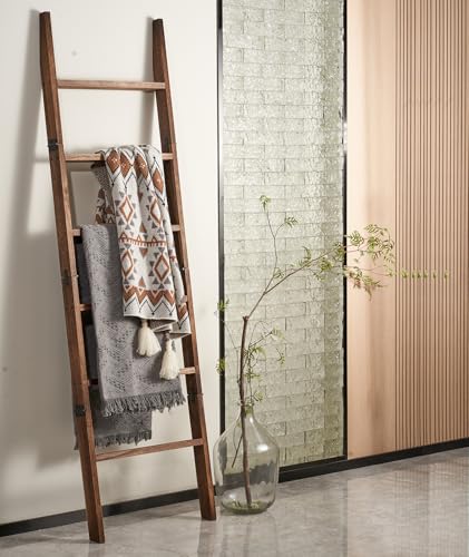 Blanket Ladder For The Living Room 6-Tier, Wooden Decorative Quilt Holder For Bed Room, Wall-Leaning Towel Rack For Bathroom,Rustic Farmhouse Ladders For Display. thumb #6