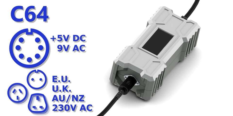 RetroPower PSU C64 International - Fuente de alimentación de repuesto para enchufe Commodore 64, UE/UK/AU