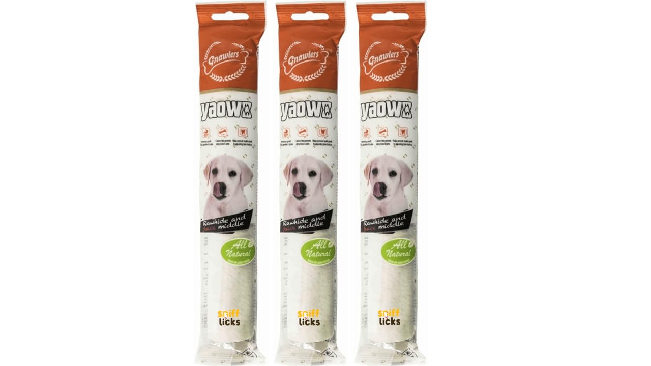 Gnawlers Yaowo Rawhide Medulla Roll Dog Bone Filled with Chicken Inside for All Life Stages, 9" Inch,90g (Pack of 15) by Sniff N Licks