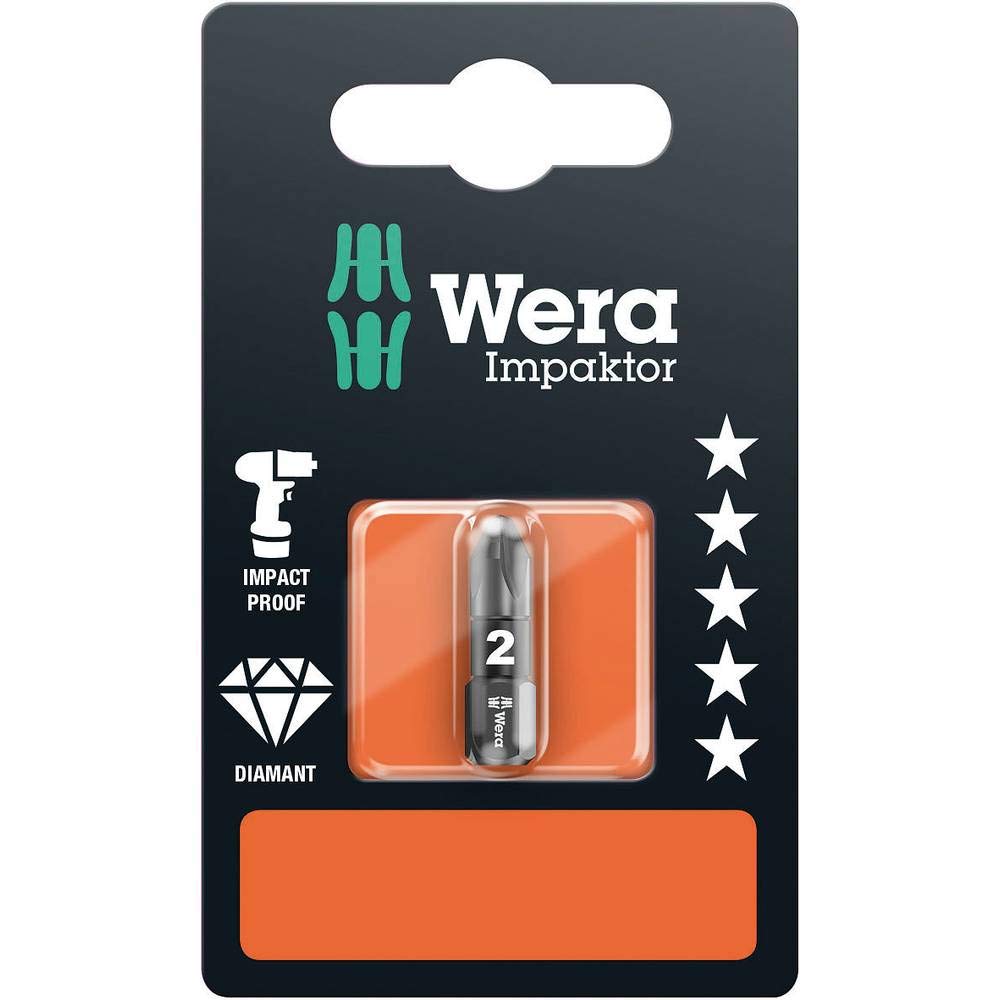 Wera 05073921001 855/1 Premium Plus Impaktor Diament Bit do śrub Pozidriv PZ2, czarny, zgrzebny