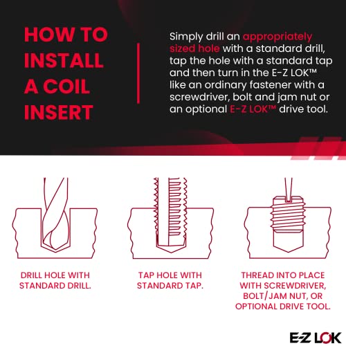 e-z lok threaded insert for metal 12l14 carbon steel thread inserts 8-32 internal threads 516-18 external threads 029034 length pack of 10