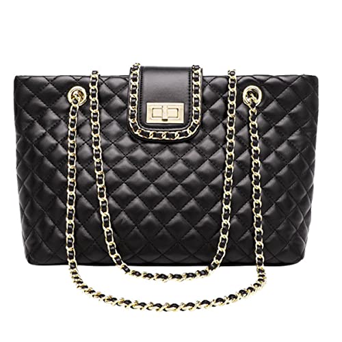 Image of 13.4aa‚¬A inch Women Quilted Double Strap Shoulder Bag Quilted Hobo Tote Handbag Large CapacityiE†blackia€