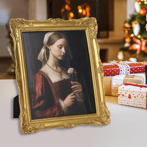 Image of Saysmile Vintage 8x10 Picture Frame Gold, Textured Antique Picture Frames with Embossed Flower Design, Ornate Frame for 8x10 Photo, Resin Antique Frames Tabletop & Wall Hanging, Home Decor
