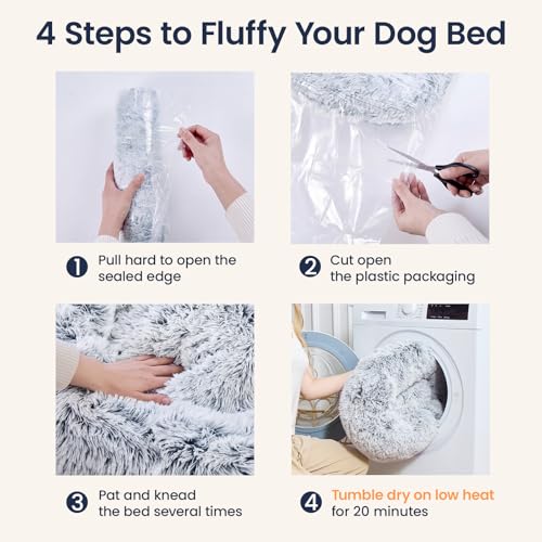 Image of JOLLYVOGUE Calming Dog Beds Extra Large Sized Dog, 45in Donut Washable Large Pet Bed, Anti-Slip & Anti-Anxiety Fluffy Faux Fur Round Dogs Bed, Fits up to 125 lbs Pets (Smoke Grey)