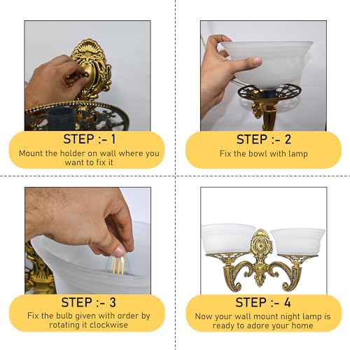 Image of WHITERAY Golden Antique Designer Imported Wall Light Wall lamp for Bedroom, Living Room,Kitchen, Bars, malls, Besides The Bed, Balcony Home Decoration (1112 (Double) Without Bulb)