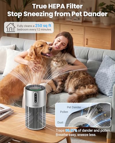 Image of Smart Air Purifiers for Bedroom Home with Timer and Schedule, Cover 2200 Ftand Quiet Sleep Mode, Washable Pre-Filter, WiFi HEPA Air Purifier For Remove Home Pets Odors, Smoke, Dust (Sliver)