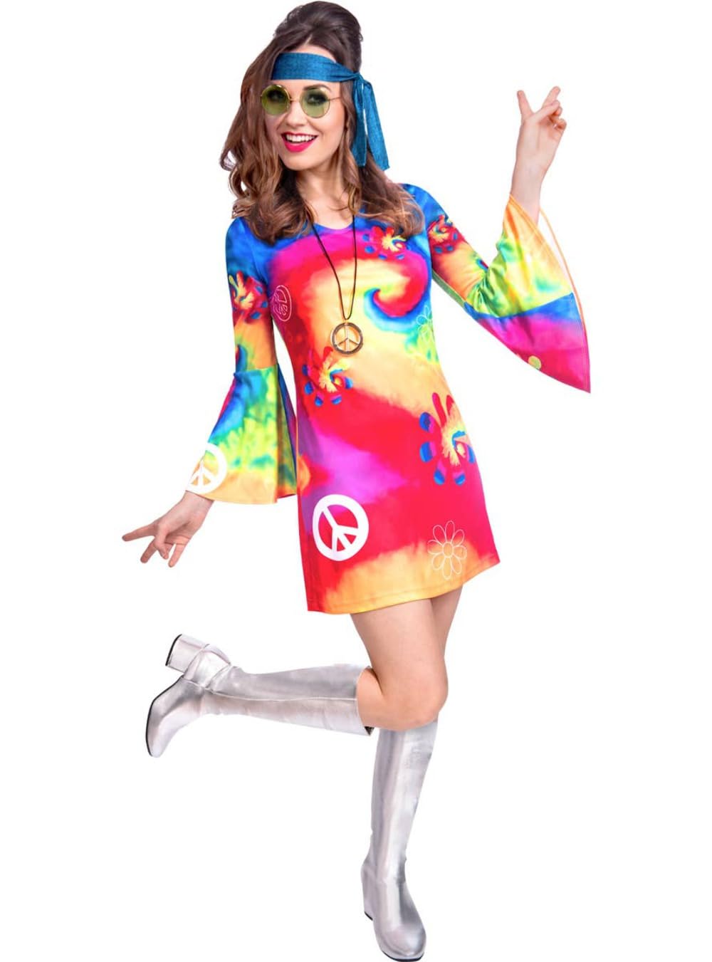 (PKT) (9907368) Adult Ladies Rainbow Hippy Costume (Medium/Large)