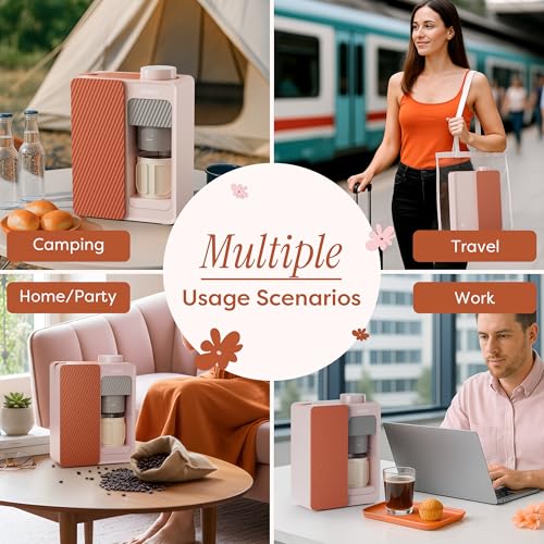 Image of CIARRA Portable Single Serve Coffee Maker for Ground Coffee, Portable Coffee Machine, Pink