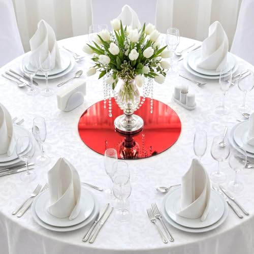 Image of Thyle 12 Pcs 10 Inch Round Mirrors for Tables Centerpieces, Red