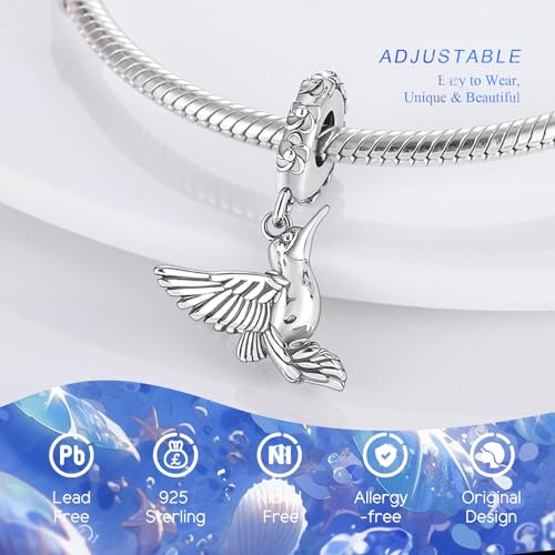 925 Sterling Silver Charms Beads for Bracelets Necklaces, Butterfly Dragonfly Bee Birds Firefly Pendant, Insect Animal Spring Summer Vitality Cute Jewelry Birthday Gifts for Women Men4