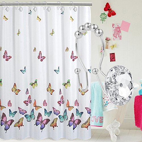 image for FINROS Decorative Shower Curtain Hooks, 12 Pcs Acrylic Double Glide Sh