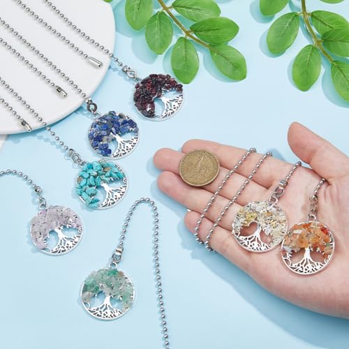 Image of DICOSMETIC 7Pcs Ceiling Fan Pull Chain Extension Gemstone Charm Light Pull Chain 14.2 Inch Adjustable Decorative Extension Connector Tree of Life Hanging Ornament for Fan Wall Lighting Lamp Home Decor