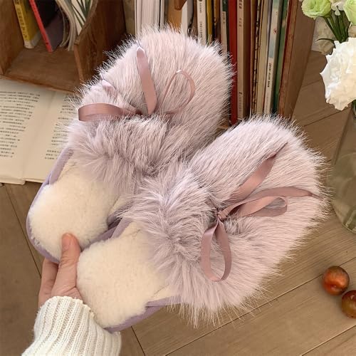 Cute bow Women's Fuzzy Memory Foam Slippers Fluffy Winter House Shoes Indoor and Outdoor3