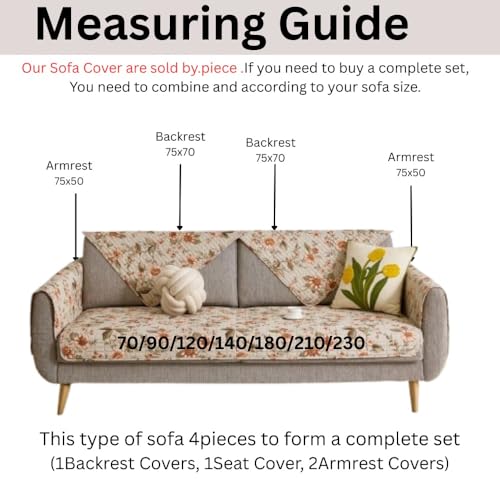 Image of HOMETHREADS Anti-Skid Sofa Protector Mat: Premium Printed Cotton Slipcover with Strong PVC Non-Slip Backing, (White Green, 1 Seater | 70x75cm)