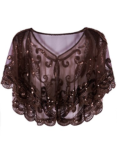 Vijiv Womens Vintage 1920s Shawl Beaded Sequin Deco Evening Cape Shrug Bolero Flapper Cover Up2