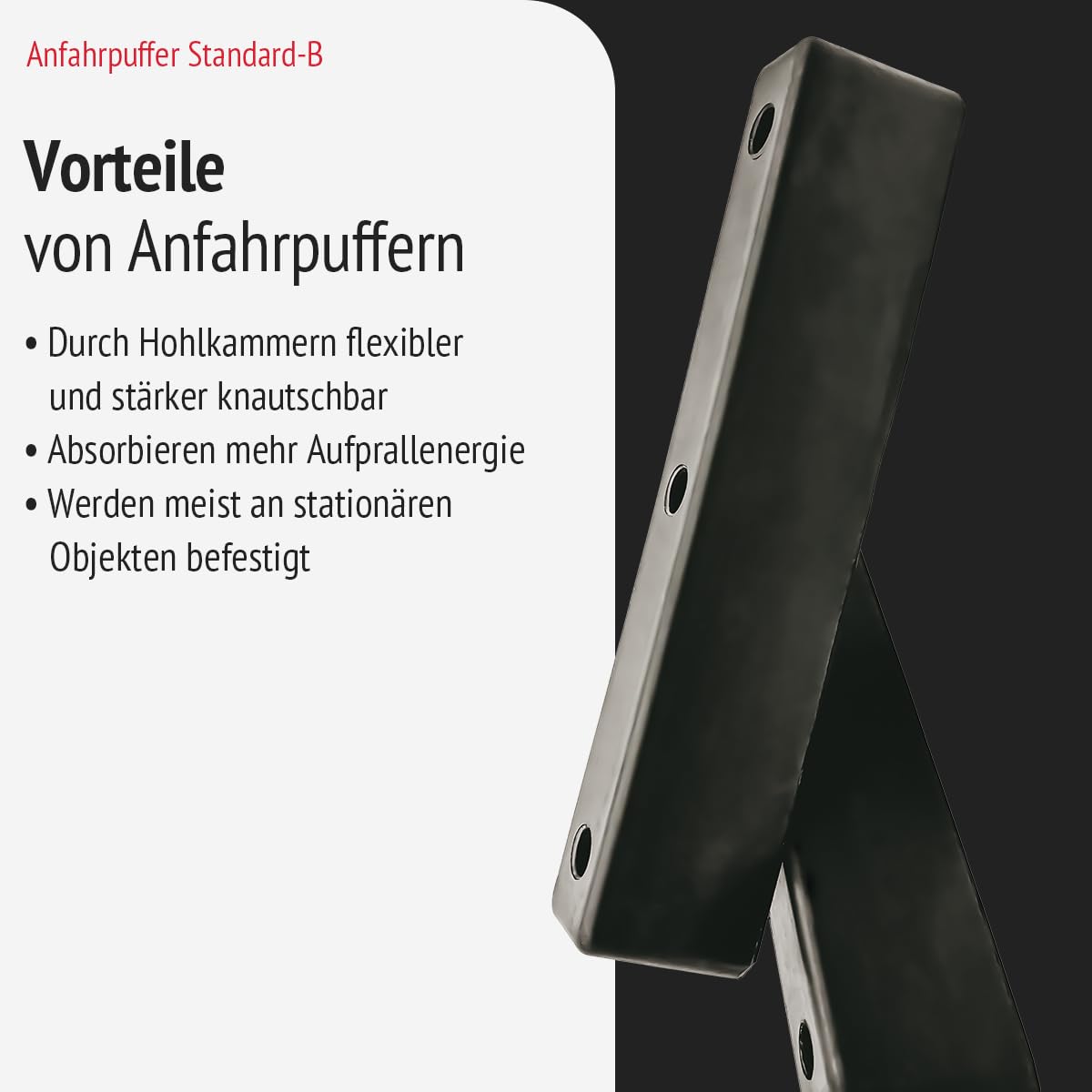 Anfahrpuffer Standard B | 500x80x100mm Gummipuffer für Rampen und Standard-Überladebrücken. Schützt LKWs, Wechselbrücken und Gebäude | Lochabstand: 250mm; Lochdurchmesser: 200mm (2)