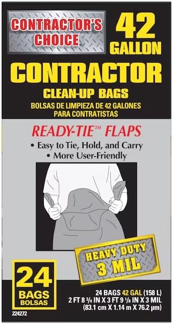 Contractor 42-Gallons Black Outdoor Plastic Construction Flap Tie Trash Bag (24-Count)