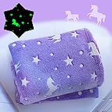 Christmas Unicorn Throw Blanket Glow in The Dark Soft Throw Blanket for Girls Boys with Storage Bag, Gifts for Holiday Birthday Valentines, Kids Blanket, Day Care Home Travel Use, 50'x60' Purple
