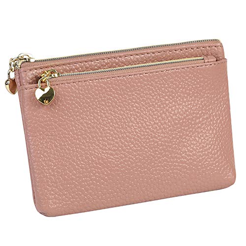 Image of Women's Genuine Leather Coin Purse Zipper Pocket Size Pouch Change Wallet, Dark Pink