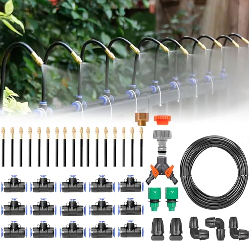 Automatic Drip Irrigation Kit 20-50m, Smart Timer & 360° Mist Nozzles, Efficient Garden Watering System for Plants and Lawn Care, 20m/65.6ft with Timer Included