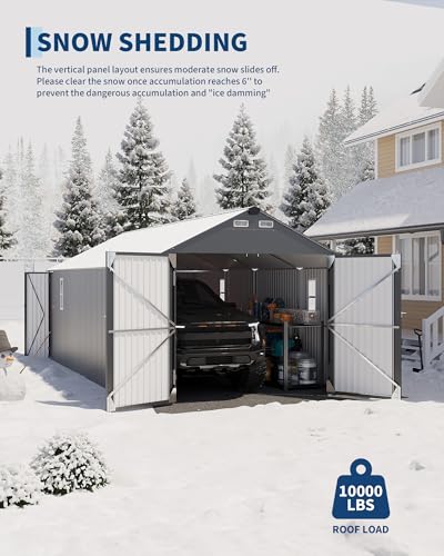 Image of GarveeLife 12x25 ft Metal Carport, Enclosed Car Port with Vertical Steel Roof for All-Weather Use, Metal Garage Shed with Man Door for Sedans & SUV, Gray