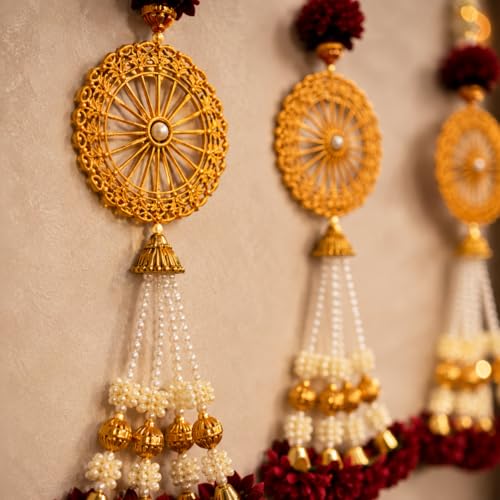 Image of Rajasthan Kraft Pack of 2, Beads Wall Hanging for Home Decor | 23*5 Inch Handmade Door Hanging with Beads & Floral Tassels, Decorative Hanging Ornament for Living Room, Diwali, Wedding & Pooja Decor