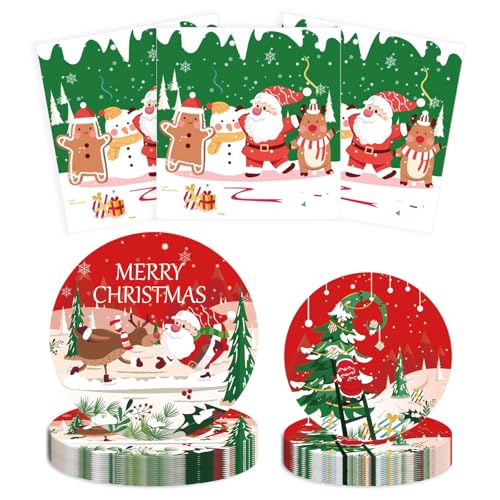 Christmas Paper Plates & Napkins Set Disposable Santa Claus Tableware for Xmas Holiday Party, Winter Theme Decor Serves 25