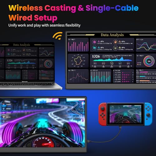 Image of Wireless Portable Monitor, 15.6 inch 1080p FHD 60Hz Wireless Monitor for Laptop with Auto Rotation, Second Travel Portable Screen for PS4 /5 /Switch /MAC /Phone