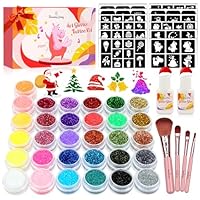 Temporary Glitter Tattoo Kids, Eleanore's Diary 31 Colors,165 Unique Stencils,2 Glue,4 Brushes,Adults & Kids Art Glitter Make Up Kit, Gifts for Girls Boys Easter School Birthday Party