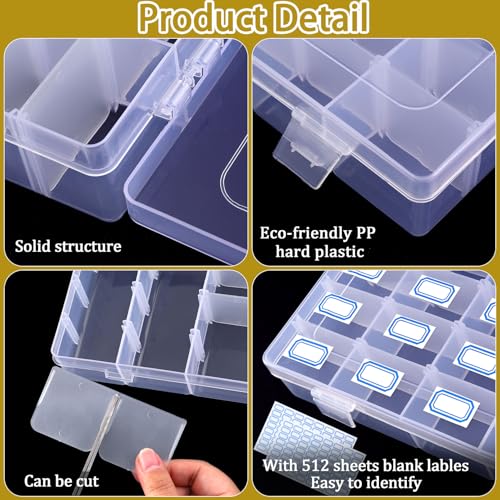 Image of 4 Pack Plastic Organizer Box, 36 Grids Bead Storage Containers with Adjustable Divider, Organizer Box for Bead Art DIY Craft Jewelry Fishing with 512 Label Stickers