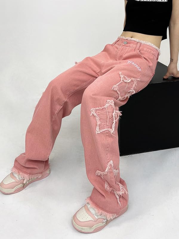 Women's Y2K Baggy Cargo Pants Vintage Jeans for Teen Girls Patterned Denim Joggers Loose Goth Trousers Streetwear4