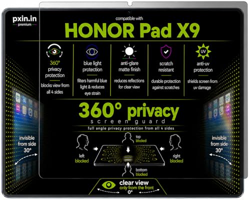 Image of Pxin 360 Pro Privacy Screen guard compatible with Honor Pad X9 | Anti Glare | Anti UV | Anti Blue | Anti Reflection | Privacy Filter | Unbreakable Build