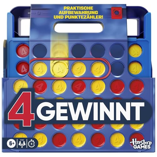 Offizielles Hasbro Games 4 gewinnt Spiel (2025 Edition) | praktische Aufbewahrung Tragebox Punktezähler | ab 6 Jahren | 2 Spieler | Familienspiel für Kinder - Deutsche Version