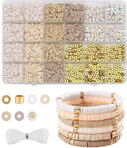 newplenty Lot de 2064 perles Heishi pour bracelets, perles en argile polymère de 6 mm, pour fabriquer soi-même des bracelets, des colliers, des bracelets d'amitié (2064)
