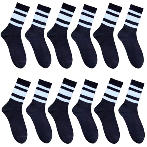 Image of Trendy Women Striped Crew Socks Bulk, Retro 70s 80s Casual Athletic Sock, Slouchy Crew Socks Teens