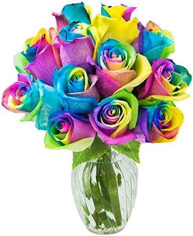 KaBloom-12 Rainbow Rose Bouquet, Flowers for Valentine, Mother's Day