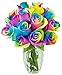 KaBloom Fresh Cut Rainbow Rose Bouquet of 12 Rainbow-Swirl Roses (Farm-Fresh, Long-Stem) with Vase
