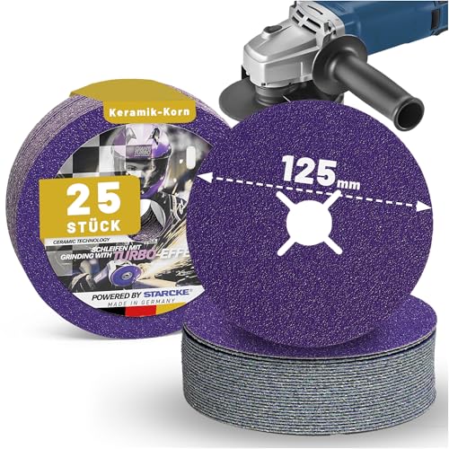 STARCKE Fiberscheiben 125mm Metall für Winkelschleifer [25x] Langlebig - MADE IN GERMANY - GIANT TURBO - Fiberscheibe & Flexscheibe - für Stahl Edelstahl Aluminium Titan (P36)