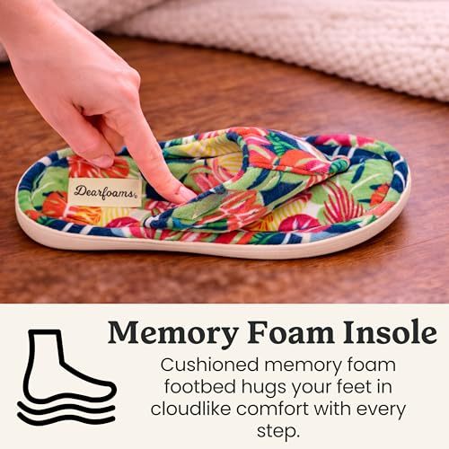 Image of Dearfoams Women's Melanie Thong Slide Memory Foam Terry Sandal Summer House Slippers