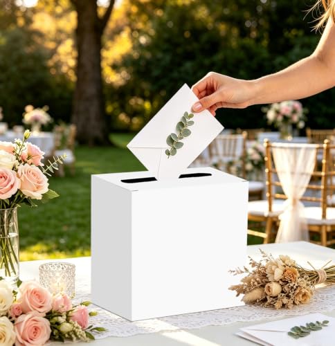 Image of SietDESEO White Card Box for Graduation Large Cardboard Gift Card Box Holder for Wedding Reception Birthday Graduation Baby Shower Raffle Ticket Box with Slot