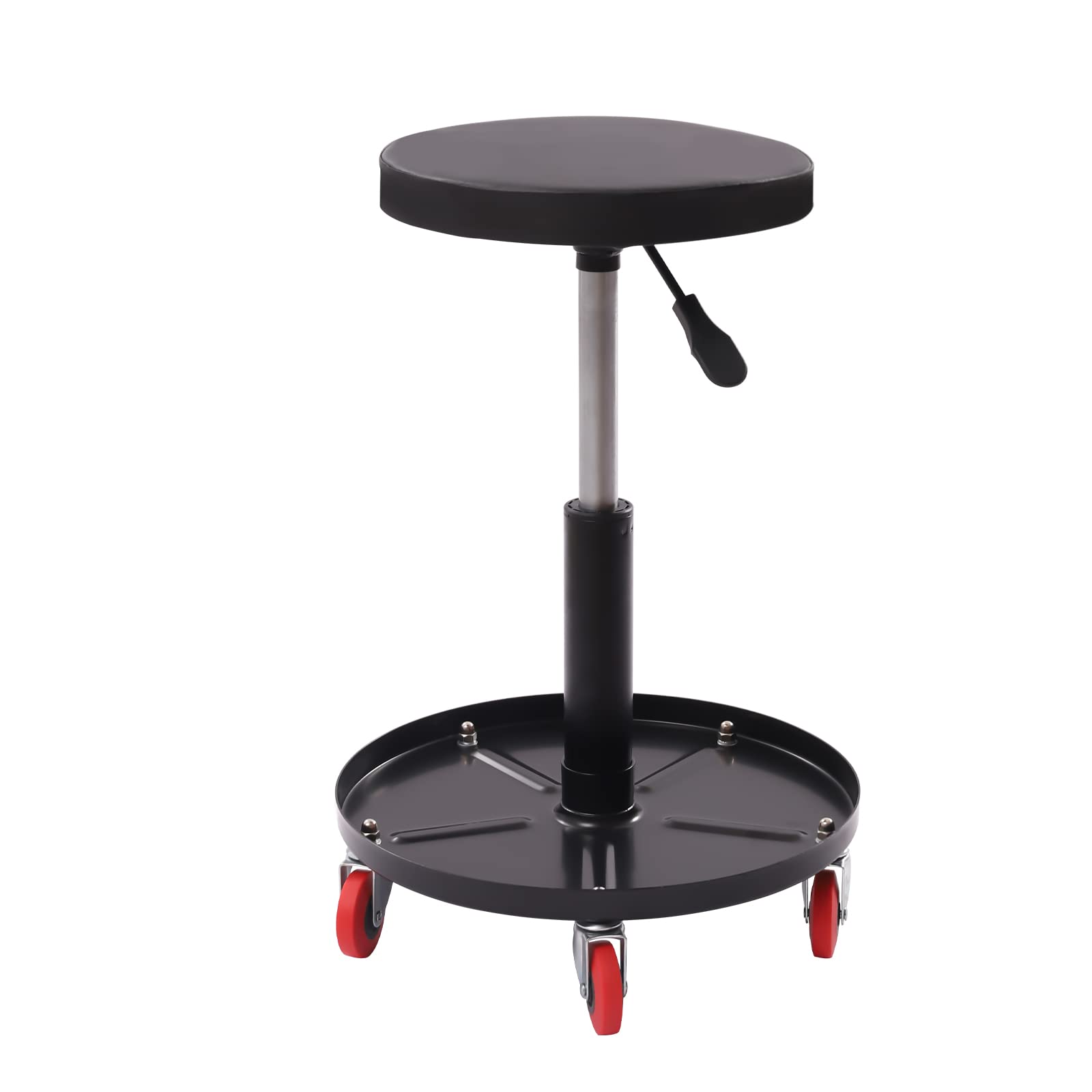 Robusto sedile girevole con 5 ruote, sedia da officina, sedia girevole regolabile con ripiano per attrezzi, 136 kg, colore nero