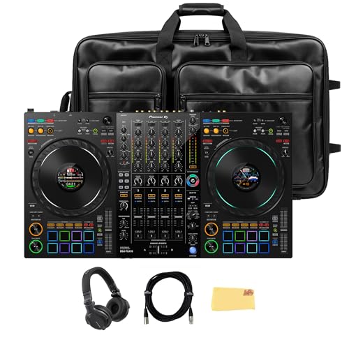 Image of Pioneer DJ DDJ-FLX10 4-Channel Professional DJ Controller - Black Bundle with Carrying Case, HDJ-CUE1 Headphones, XLR Cable, and Austin Bazaar Polishing Cloth