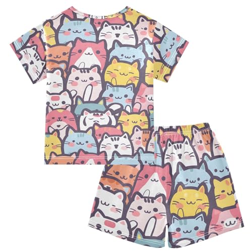 ALAZA Cat Kitten Animal Colored Pajamas Short Sleeve 2 Piece Sleepwear Top and Bottom Pajama Set Unisex2