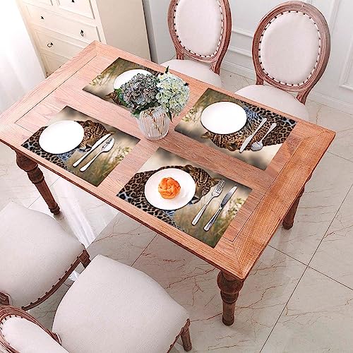 Sets de table tissés en PVC antidérapants finition de luxe léopard