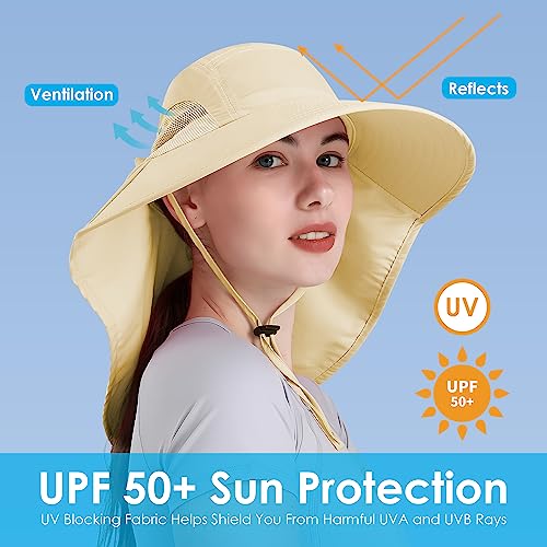 Docvit Womens Sun Hat Uv Protection, Foldable Waterproof Wide Brim Bucket Hats With Neck Flap For Summer Beach Fishing Hiking Beige thumb #2