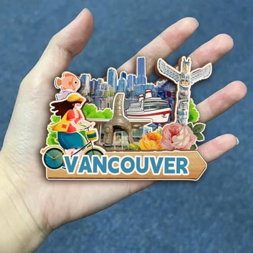 Imán 3D madera Vancouver Canadá para refrigerador miniatura 2