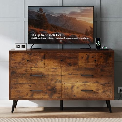 DWVO-Rustic-Brown-7-Drawer-Dresser-47-W-Large-Double-Dresser-Chest-of-Drawers-Modern-Wood-Storage-Dresser-Organizer-with-Black-Metal-Handles-Anti-Tipping-Device-for-Hallway-Entryway DWVO Rustic Brown 7 Drawer Dresser 47 W Large Double Dresser Chest of Drawers Modern Wood Storage Dresser Organizer with Black Metal Handles Anti Tipping Device for Hallway Entryway